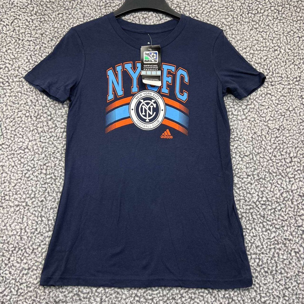 New York City FC Shirt Youth Large 14 Blue Adidas MLS Short Sleeve Cotton‎ New